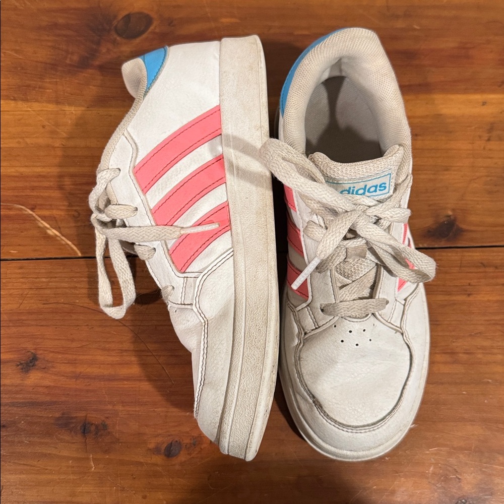 Adidas White Sneakers with Pink Stripes